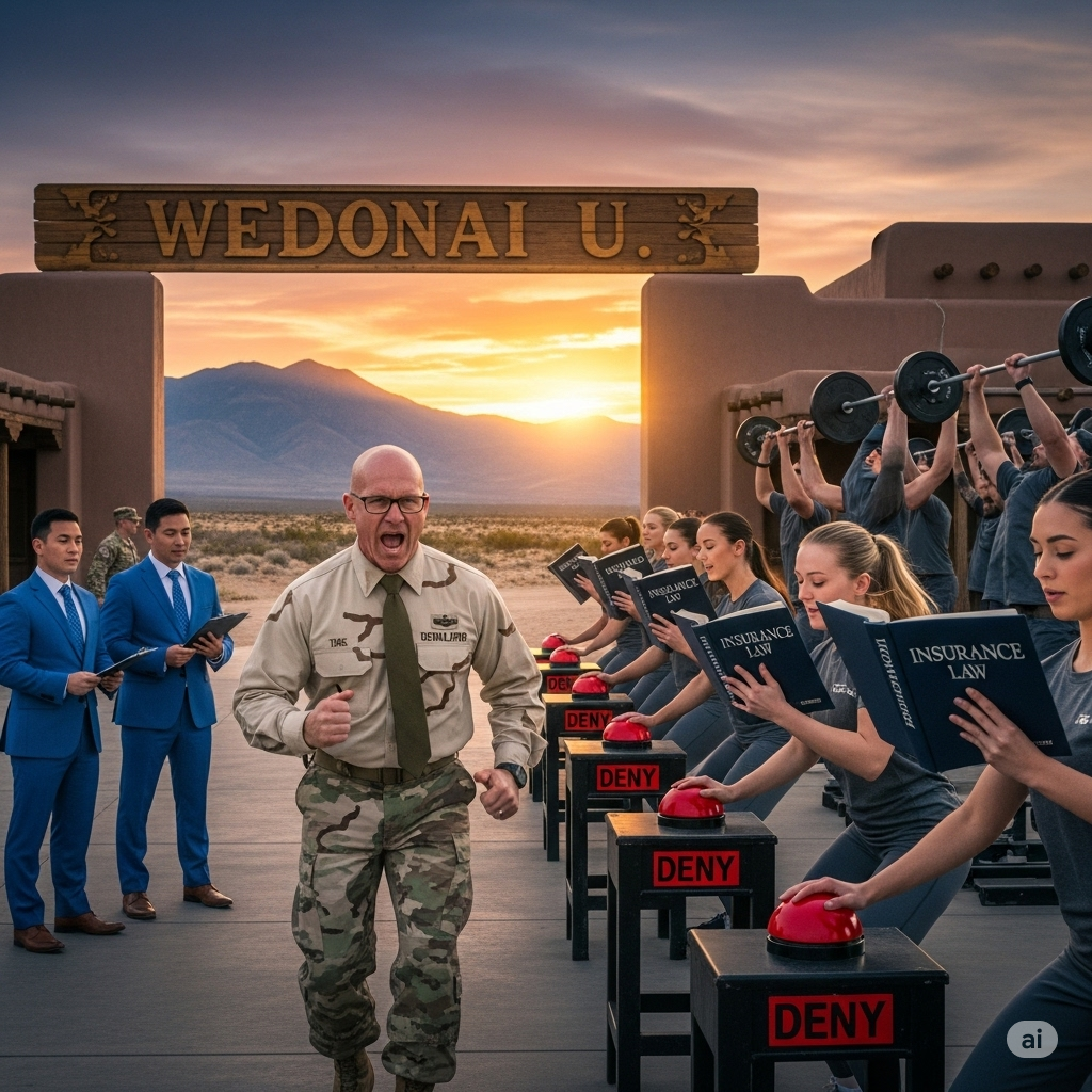 Whimsical AI image showing imagined methods to deny homeowner's and other claims